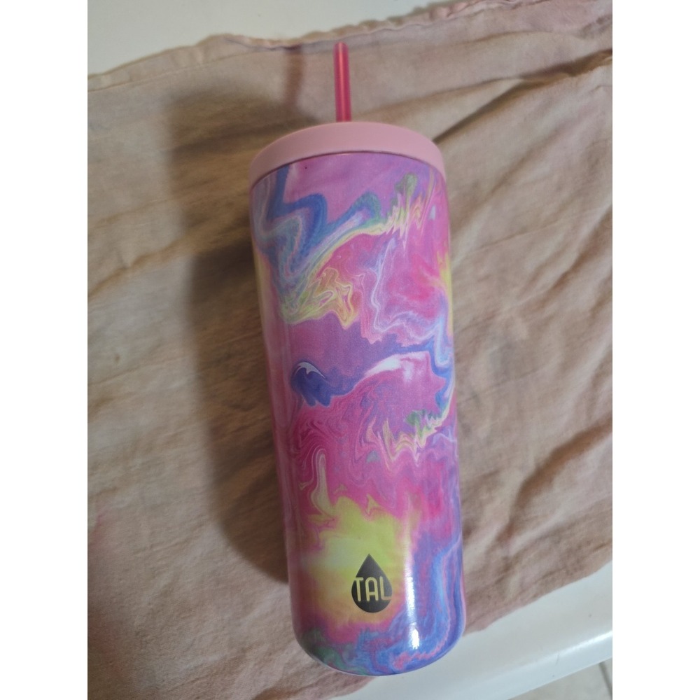 TAL 24 oz Tumbler‎ Cup With Self Closing Lid And Pink Straw
